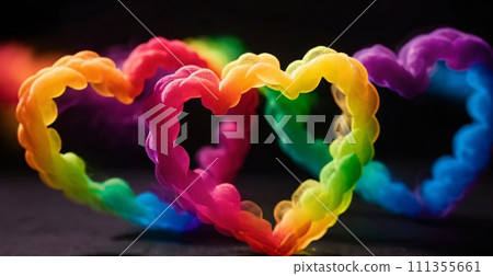Rainbow smoky hearts on black background. Valentines banner 111355661