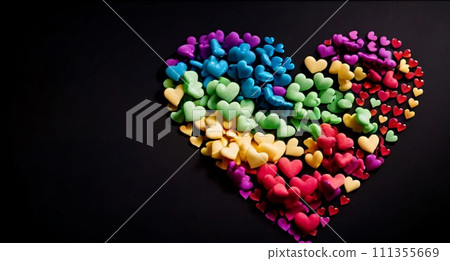 Rainbow smoky hearts on black background. Valentines banner Rainbow smoky hearts on black background. Valentines banner 111355669