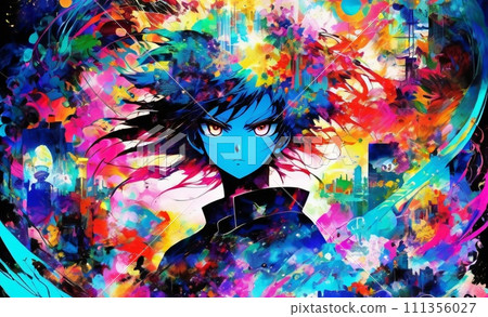Abstract vivid illustration with imaginative colorful images - japan theme 111356027