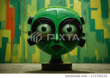 Abstract expressionist creepy cute cartoon unreal face of character monster with a big head and big eye. 111356132