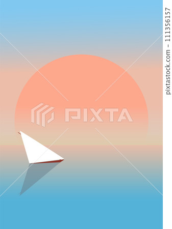 Morning landscape with sea and vessel vector illustration. Norwegian fjord. Scandinavian nature 111356157