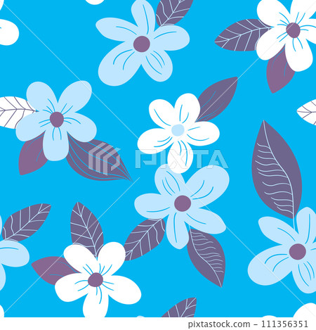 Seamless floral pattern based on traditional folk art ornaments. Art flowers on color background. Scandinavian style. Sweden nordic style. Vector illustration. Simple minimalistic pattern 111356351