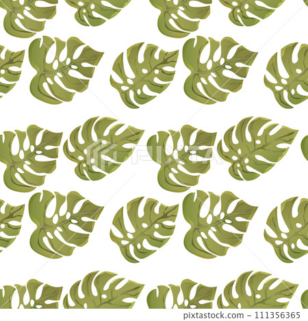 Floral seamless with hand drawn color exotic monstera leaves. Cute summer background. Tropic branches. Modern floral compositions. Fashion vector illustration for wallpaper, fabric, textile 111356365