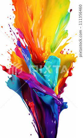 AI-generated content. Trendy colorful multicolor splash. Abstract 3d style, inspired by acrylic fluid art and waves energy. Luxury abstraction screen and wallpaper. Composition for yours header, cover 111356460