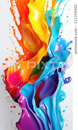 AI-generated content. Trendy colorful multicolor splash. Abstract 3d style, inspired by acrylic fluid art and waves energy. Luxury abstraction screen and wallpaper. Composition for yours design 111356462