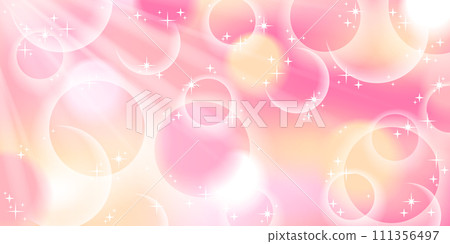 Cute y2k pink yellow anime background with bubbles. Stock vector illustration in cartoon blurry style. Teenage girl vibe banner. Can be used as wallpaper. 111356497
