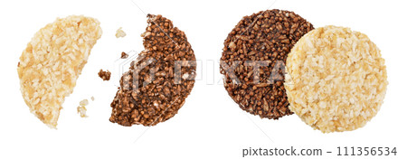 coconut and amaranth cookies with carob isolated on white background with full depth of field. Healthy food. 111356534