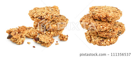 Granola cookie isolated on white background with full depth of field. 111356537