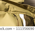 Khaki workwear protective clothing reflector inserts close-up details. 111356690
