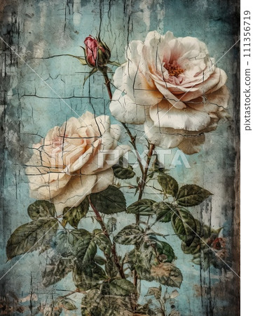 AI-generated content. vintage roses on a blue background 111356719