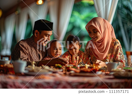 AI-generated content. happy familly at ramadan festive gathering, 111357171