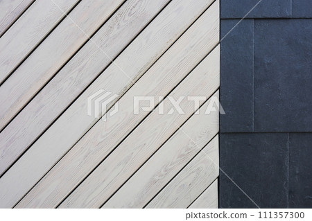Background of brown wooden slats, texture of wood strips 111357300
