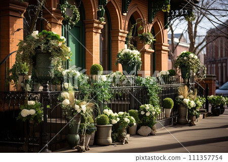 AI-generated content. St Patricks Day, street decorated for festival AI-generated content. St Patricks Day, street decorated for festival 111357754