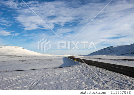 Country with a fresh snow and blue sky, Iceland Country with a fresh snow and blue sky, Iceland 111357988