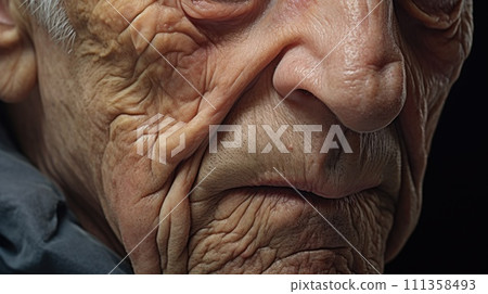 AI-generated content. Detail to facial wrinkles on the old person, an old age concept 111358493