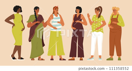 Beautiful pregnant woman characters of different nationalities Beautiful pregnant woman characters of different nationalities 111358552