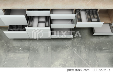 empty facade of a modern darck kitchen 3d render image 111359303