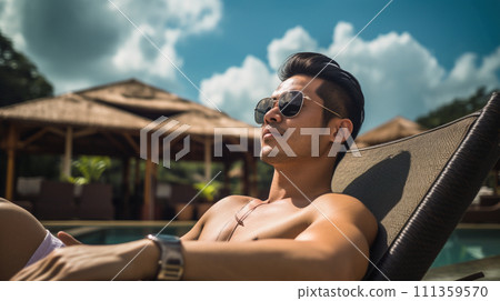 Asian man enjoying vacation Asian man enjoying vacation 111359570