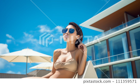 Asian woman enjoying vacation 111359571