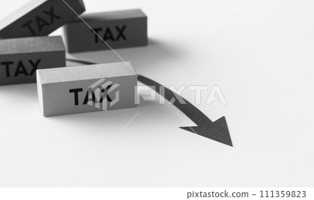 TAX and downward arrow take home amount decrease tax TAX and downward arrow take home amount decrease tax 111359823