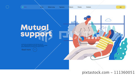 Mutual Support: Blood donation -modern flat vector concept illustration of a nurse and woman donating blood A metaphor of voluntary, collaborative exchanges of resource, services 111360051