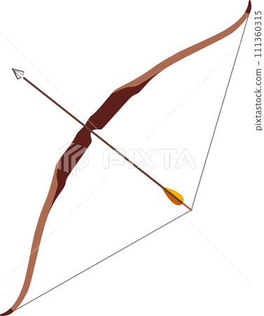 Traditional Hunting Wooden Bow with Arrow Isolated Icon in Flat Style. Vector Illustration. Traditional Hunting Wooden Bow with Arrow Isolated Icon in Flat Style. Vector Illustration. 111360315