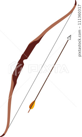 Traditional Hunting Wooden Bow with Arrow Isolated Icon in Flat Style. Vector Illustration. Traditional Hunting Wooden Bow with Arrow Isolated Icon in Flat Style. Vector Illustration. 111360317