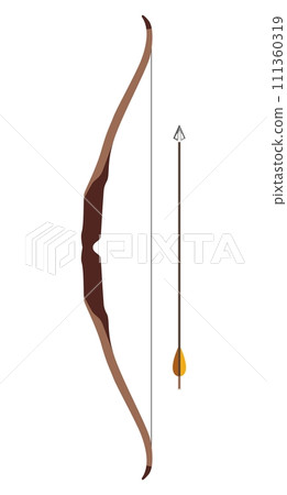 Traditional Hunting Wooden Bow with Arrow Isolated Icon in Flat Style. Vector Illustration. 111360319