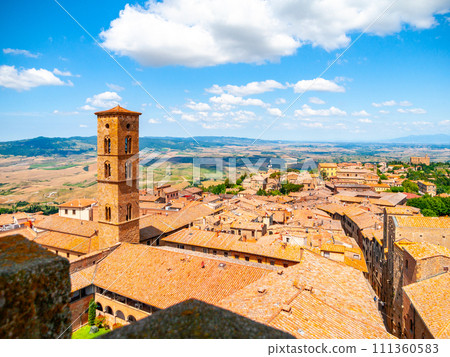 Tower of Cathedral of Santa Maria Assunta in medieval town of Volterra, Tuscany, Italy. Tower of Cathedral of Santa Maria Assunta in medieval town of Volterra, Tuscany, Italy. 111360583