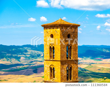Tower of Cathedral of Santa Maria Assunta in medieval town of Volterra, Tuscany, Italy. Tower of Cathedral of Santa Maria Assunta in medieval town of Volterra, Tuscany, Italy. 111360584