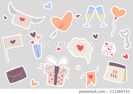 Valentine's Day symbols stickers set 111360741