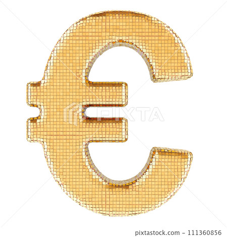 Euro sign from golden glitter mirror facets. 3D rendering 111360856