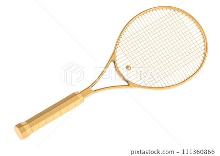Golden Tennis racket, 3D rendering 111360866