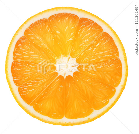 Cross section of orange fruit isolated on white 111361494