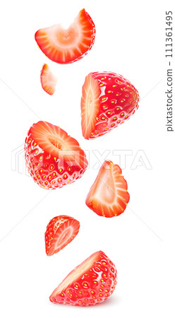 Floating strawberry pieces isolated on white background 111361495