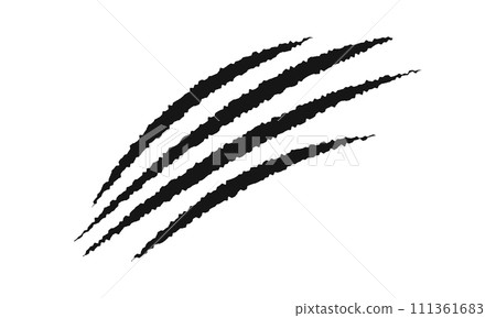 Scratch claw marks. Cat, tiger, bear, wolf, dragon, monster, werewolf talons trace isolated on white background. Scary torn scars. Wild animals scratches track 111361683
