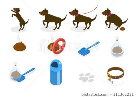 3D Isometric Flat Conceptual Illustration of Pet Care, Dog Poo Clean Up 3D Isometric Flat Conceptual Illustration of Pet Care, Dog Poo Clean Up 111362231