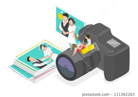 3D Isometric Flat Conceptual Illustration of Wedding Memories, Happy Marriage Moments 3D Isometric Flat Conceptual Illustration of Wedding Memories, Happy Marriage Moments 111362263