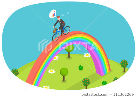 3D Isometric Flat  Conceptual Illustration of Inspiration To Build Future, Career Change and Positive Outlook 111362269