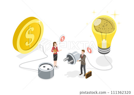 3D Isometric Flat  Conceptual Illustration of Entrepreneur Pitch, Successful Startup Idea 111362320
