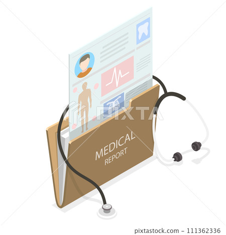3D Isometric Flat  Conceptual Illustration of Medical Report, EHR, Electronic Health Record 111362336