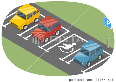 3D Isometric Flat Conceptual Illustration of Parking Lot, Public Car-parking 3D Isometric Flat Conceptual Illustration of Parking Lot, Public Car-parking 111362341