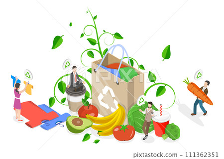 3D Isometric Flat  Conceptual Illustration of Organic Ecological Lifestyle, Saving Earth Environment 111362351