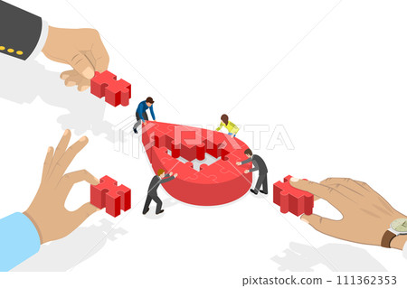 3D Isometric Flat  Conceptual Illustration of Blood Donation, Charity and Saving Lives 111362353
