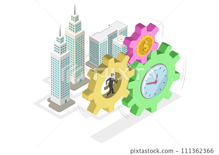 3D Isometric Flat  Conceptual Illustration of Efficient Time and Task Management Strategy, Efficiency or Maximum Productivity, 111362366