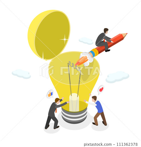 3D Isometric Flat  Conceptual Illustration of Successful Innovation, Creative Thinking or Idea Generation 3D Isometric Flat  Conceptual Illustration of Successful Innovation, Creative Thinking or Idea Generation 111362378