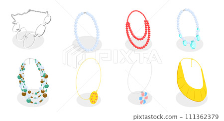 3D Isometric Flat  Set of Necklaces, Gemstones and Precious Accessorizes 111362379