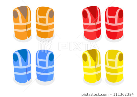 3D Isometric Flat  Set of Safety Reflective Vests, Fluorescent Security Safety Work Jacket 111362384