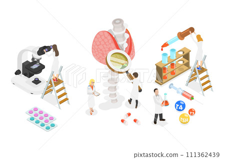 3D Isometric Flat Conceptual Illustration of Endocrinologist, Doctor Diagnose and Treat Human Thyroid Gland 3D Isometric Flat Conceptual Illustration of Endocrinologist, Doctor Diagnose and Treat Human Thyroid Gland 111362439