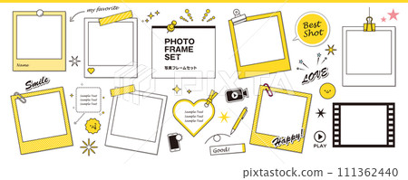 A set of fun decorations such as photo frames and balloons 111362440